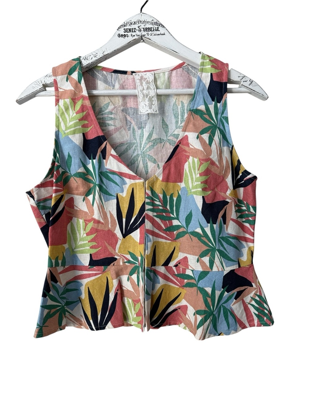 Sadie & Sage Tropical Linen Blend Peplum Hook Front Tank Top Size S